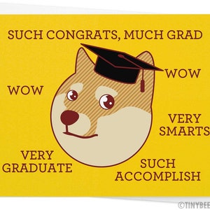 Funny Graduation Card &quot;Much Grad&quot; - Funny Congratulations Card, Shiba Inu Card, Doge Card, Meme Card, Geeky Grad Card, Shibe, Grad Gift