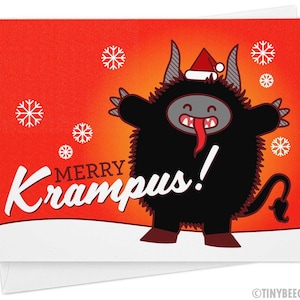 Krampus Christmas Card &quot;Merry Krampus&quot; - Unusual Christmas Card, Holiday Cards, Krampuskarten, Bavarian Christmas Card, Cute Krampus