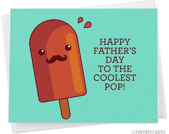 Funny Father's Day Card 'Happy Father's Day to The Coolest Pop' Pun Card for Dad, Mustache, Dad Card, Popsicle Card, Fathers Day Gift