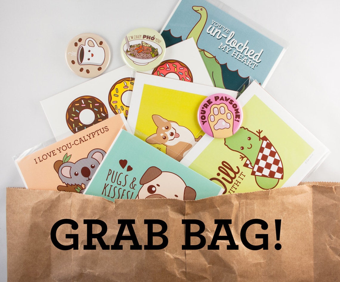 Grab Bag Cards Art Prints Pins and Buttons lucky dip Etsy
