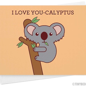 Cute Koala I Love You-calyptus Card - Funny Animal Pun, Anniversary Valentine for Boyfriend Girlfriend Husband Wife