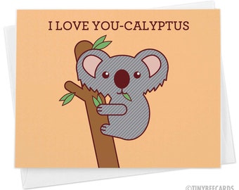 Jolie carte Koala je t'aime-calyptus - jeu de mots drôle d'animal, anniversaire de la Saint-Valentin pour petit ami petite amie mari femme