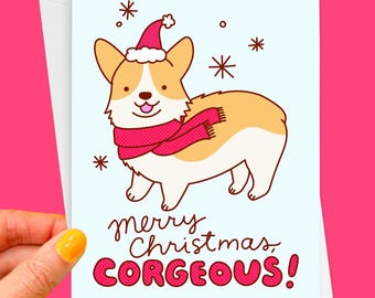 Corgi Dog Christmas Card "Merry Christmas, Corgeous!"