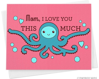 Funny Mothers Day Card - Cute Card for Mom, Octopus Art, funny mother's day cards, Love Mom Card, Best Mom, greeting card for mom