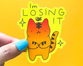 Losing It Stressed Out Tiger Cat Vinyl Sticker
