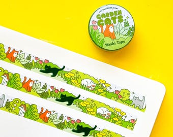 Garden Cats Washi Tape - Cats and Plants Stationery Journaling & Scrapbooking Supply
