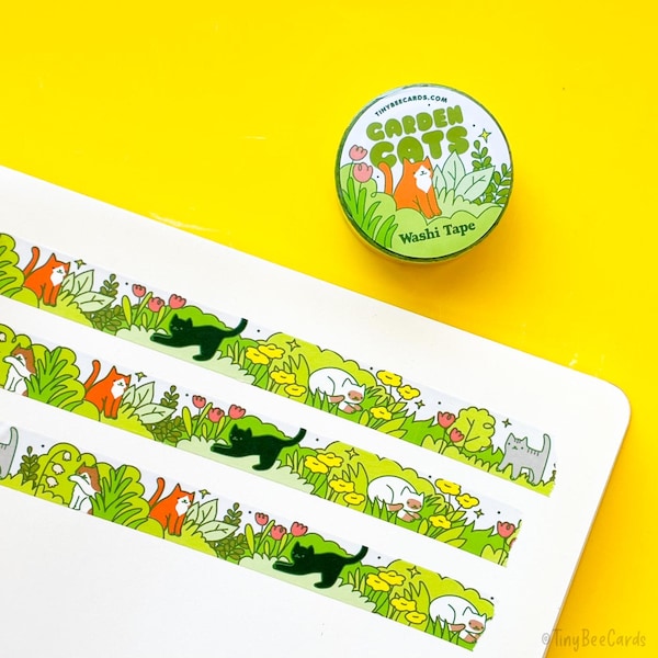 Garden Cats Washi Tape - Cats and Plants Stationery Journaling & Scrapbooking Supply