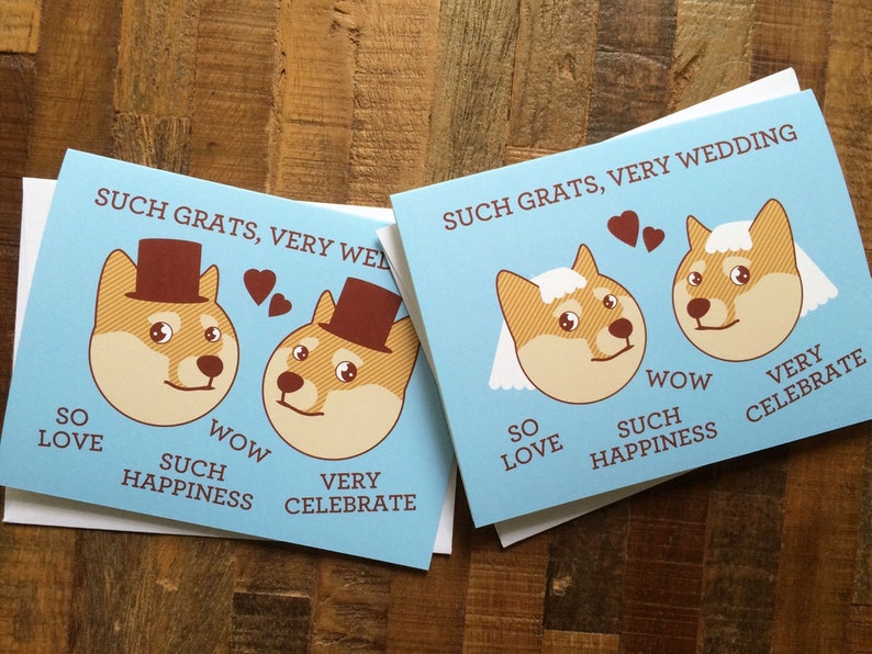 Funny Wedding Card Doge Such Grats, Very Wedding Funny Card, Internet Meme, Humorous Card, Shibe Congratulations, geeky nerd marriage image 3