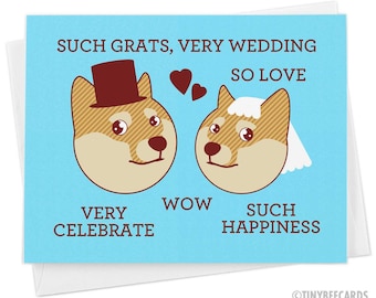 Carte de mariage drôle Doge « Such Grats, Very Wedding » - carte drôle, mème Internet, carte humoristique, félicitations Shibe, mariage geek