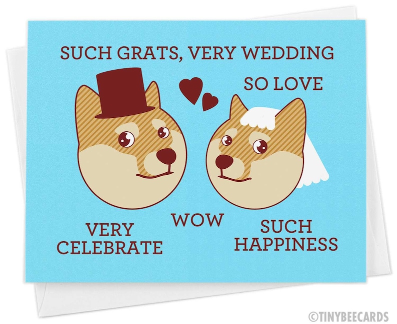 Funny Wedding Card Doge Such Grats, Very Wedding Funny Card, Internet Meme, Humorous Card, Shibe Congratulations, geeky nerd marriage Bride & Groom