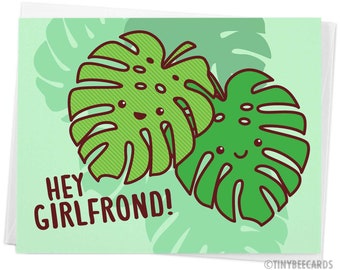 Card for her "Hey Girlfrond!" - plant lady, monstera plant, plant lover card, hey girlfriend, all occasion birthday, card for friend bff