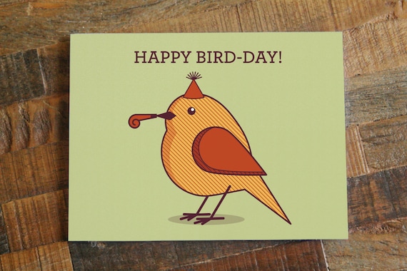 Birthday Card With Birds Birthday Card Happy Bird Day Birthday Etsy