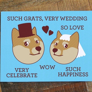 Funny Wedding Card Doge Such Grats, Very Wedding Funny Card, Internet Meme, Humorous Card, Shibe Congratulations, geeky nerd marriage image 2