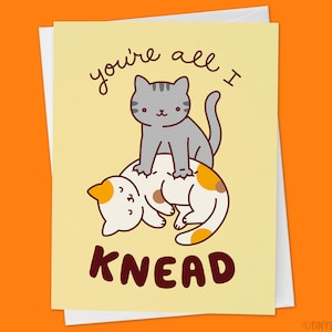 Cat Love or Anniversary Card "All I Knead" - Cute Cat Lover Boyfriend Girlfriend Husband Wife Gift