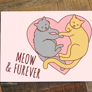 Love Card Meow & Furever Funny Anniversary Card, Cat Lover Card, Valentine's Day Card, Funny Pun Card, Funny Cat Card, Cat Cuddles Card image 2