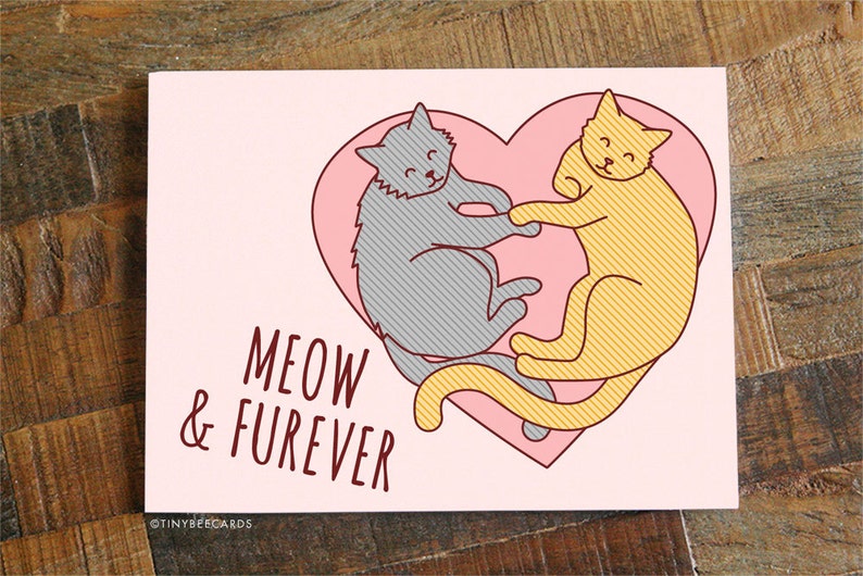 Love Card Meow & Furever Funny Anniversary Card, Cat Lover Card, Valentine's Day Card, Funny Pun Card, Funny Cat Card, Cat Cuddles Card image 2