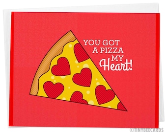 Pizza Love Card - Pizza pun card, pizza my heart, pizza greeting card, anniversary card, romantic card, valentines day card, funny pun card