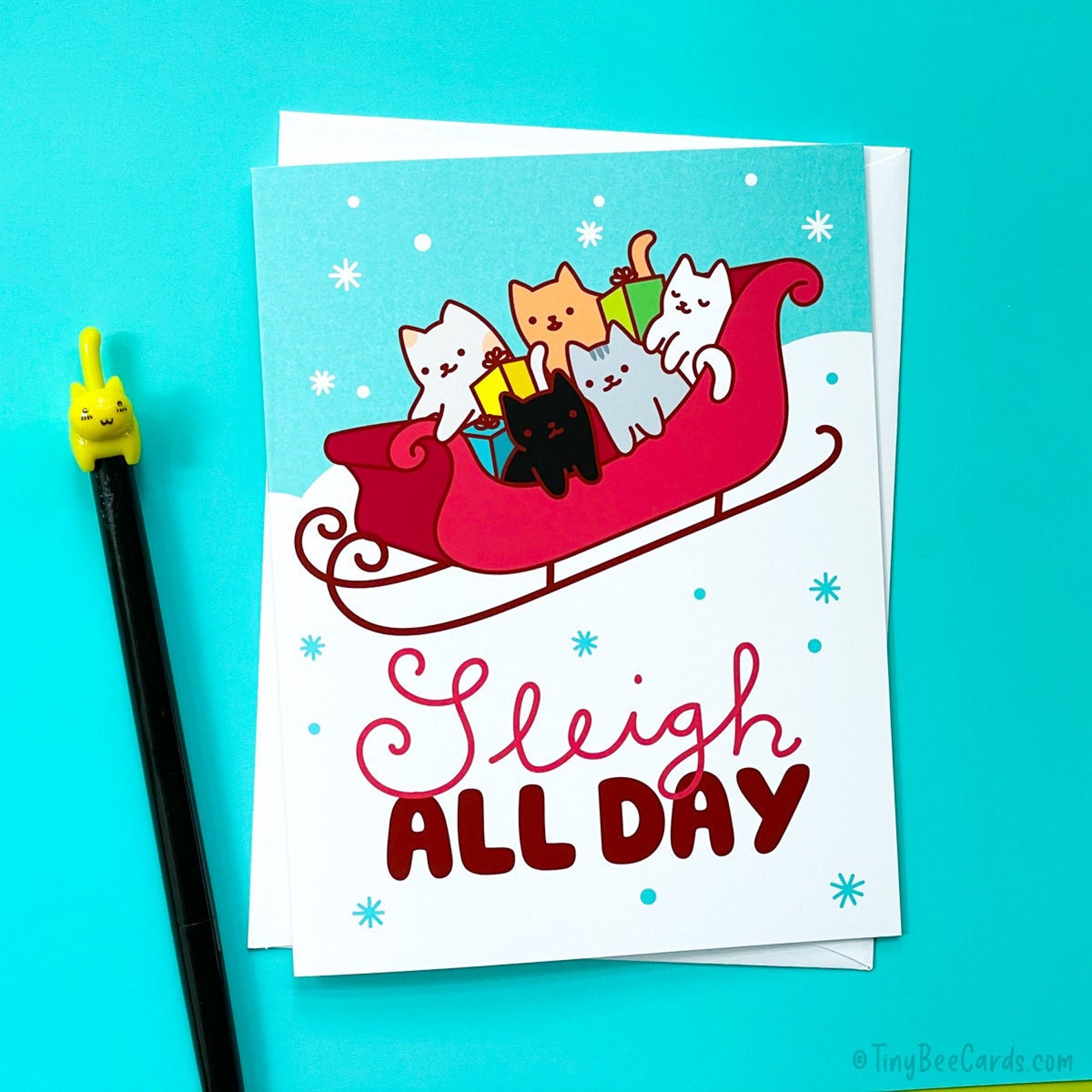 Cat Christmas and Holidays Card "sleigh All Day" - Etsy