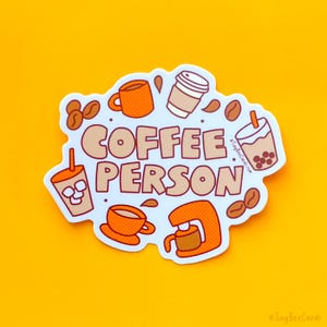 Coffee Person Vinyl Sticker, Gift for Coffee Lover, Hot Iced Boba Drip Latte Etc, Water Bottle Mug or Tumbler Decal 画像 3