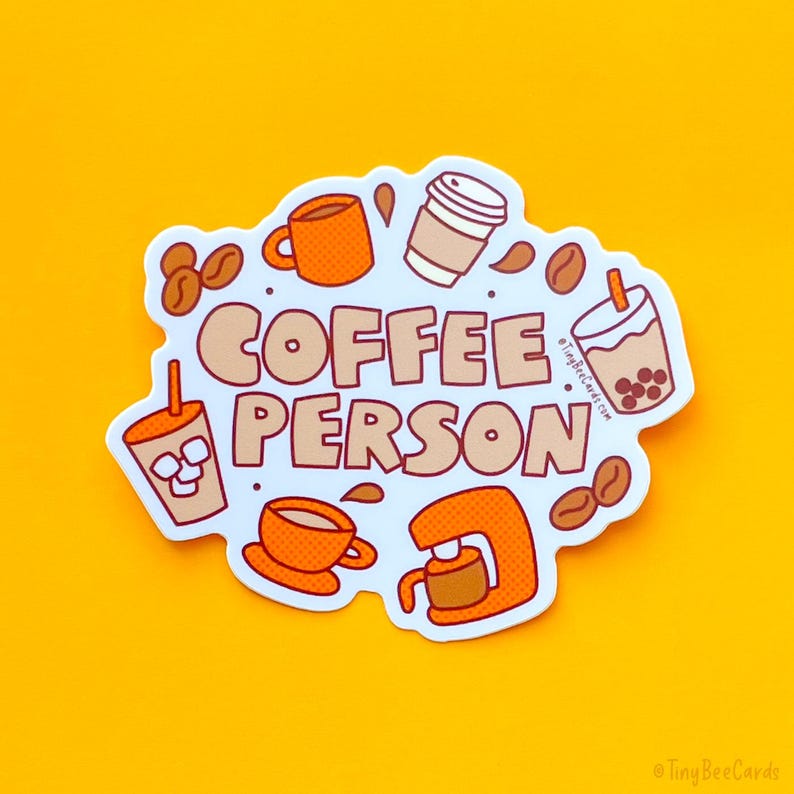 Coffee Person Vinyl Sticker, Gift for Coffee Lover, Hot Iced Boba Drip Latte Etc, Water Bottle Mug or Tumbler Decal 画像 3