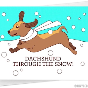 Dachshund Christmas Card "Dachshund through the Snow" Pun card - Cute Christmas Card, dog card, happy holidays card, funny christmas