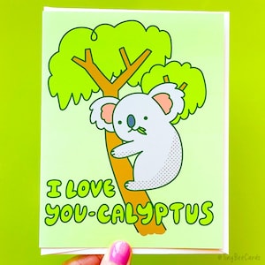 Koala I Love You-calyptus Card - Funny Cute Animal Lover Gift, Anniversary Valentine Pun for Boyfriend Girlfriend Husband Wife