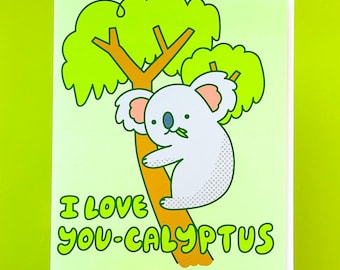 Koala I Love You-calyptus Card - Funny Cute Animal Lover Gift, Anniversary Valentine Pun for Boyfriend Girlfriend Husband Wife