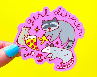 Girl Dinner Vinyl Sticker - Raccoon Opossum Rat Dumpster Food
