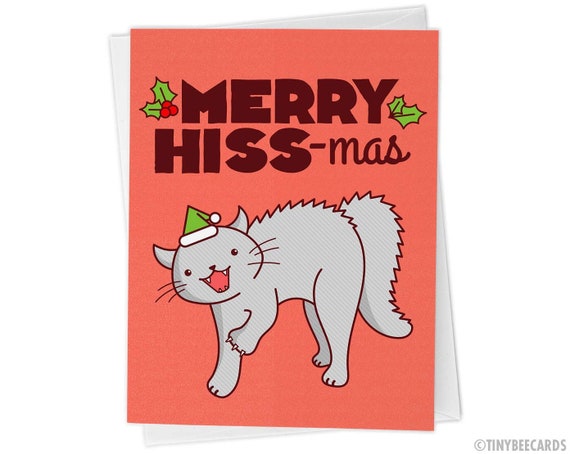 Funny Cat Christmas Card merry Hiss-mas 