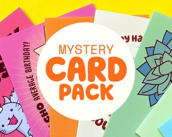 Mystery Cards Pack -  greeting card set, lucky dip fun cards, special occasion cards, birthday love or holiday cards, cute stationery puns