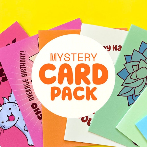 Mystery Cards Pack -  greeting card set, lucky dip fun cards, special occasion cards, birthday love or holiday cards, cute stationery puns