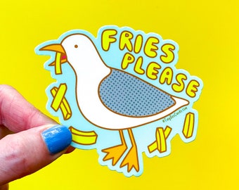 Seagull and French Fries Vinyl Sticker - Cute Bird Lover Gift, Tumbler Decal Dishwasher Safe