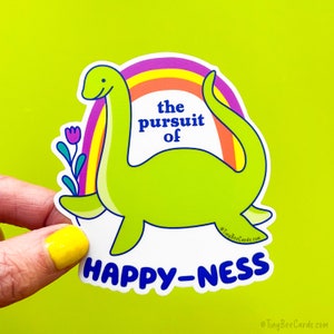 Nessie Cryptid Vinyl Sticker &quot;Pursuit of Happy-Ness&quot; - Funny Loch Ness Monster Water Bottle, Laptop, Planner or Car Sticker