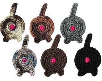 Cat Butt Coasters, Set of 6, Assorted Dark Colours - Handmade Crochet