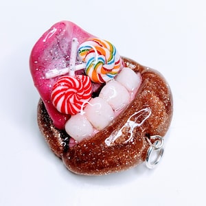 I Love Candy Sugar Sweet Sour Lollipop Crush Glitter Mouth Lips Pendant Charm