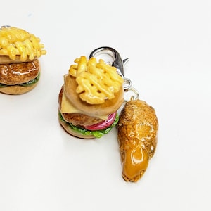 Chick-fil-A Fried Chicken Sandwich Deluxe and Classic Strips Chicken Waffle Fries Honey Mustard Scrumptious Fastfood Pendant Keychain