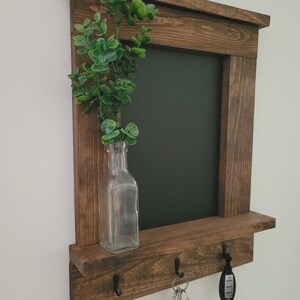 Chalkboard, Walnut Chalkboard, Wall organizer, Farmhouse Chalkboard, Chalkboard with hooks, Chalkboard with shelf, Chalkboard keyholder
