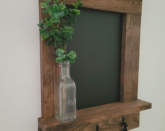 Chalkboard, Walnut Chalkboard, Wall organizer, Farmhouse Chalkboard, Chalkboard with hooks, Chalkboard with shelf, Chalkboard keyholder