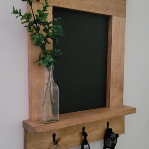 Chalkboard, Oak Chalkboard,  Wall organizer, Farmhouse Chalkboard, Chalkboard with hooks, Chalkboard with shelf, Chalkboard keyholder