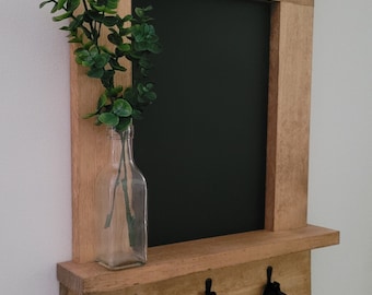 Chalkboard, Oak Chalkboard,  Wall organizer, Farmhouse Chalkboard, Chalkboard with hooks, Chalkboard with shelf, Chalkboard keyholder