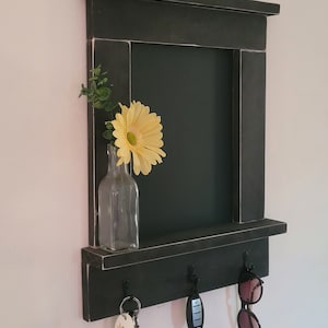 chalkboard, black chalkboard, wall organizer, farmhouse chalkboard, chalkboard with hooks, chalkboard with shelf, chalkboard keyholder