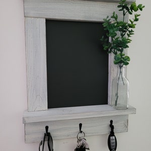Chalkboard, Whitewashed Chalkboard, Wall organizer, Farmhouse Chalkboard, Chalkboard with hooks, Chalkboard with shelf, Chalkboard keyholder