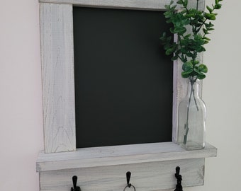 Chalkboard, Whitewashed Chalkboard, Wall organizer, Farmhouse Chalkboard, Chalkboard with hooks, Chalkboard with shelf, Chalkboard keyholder