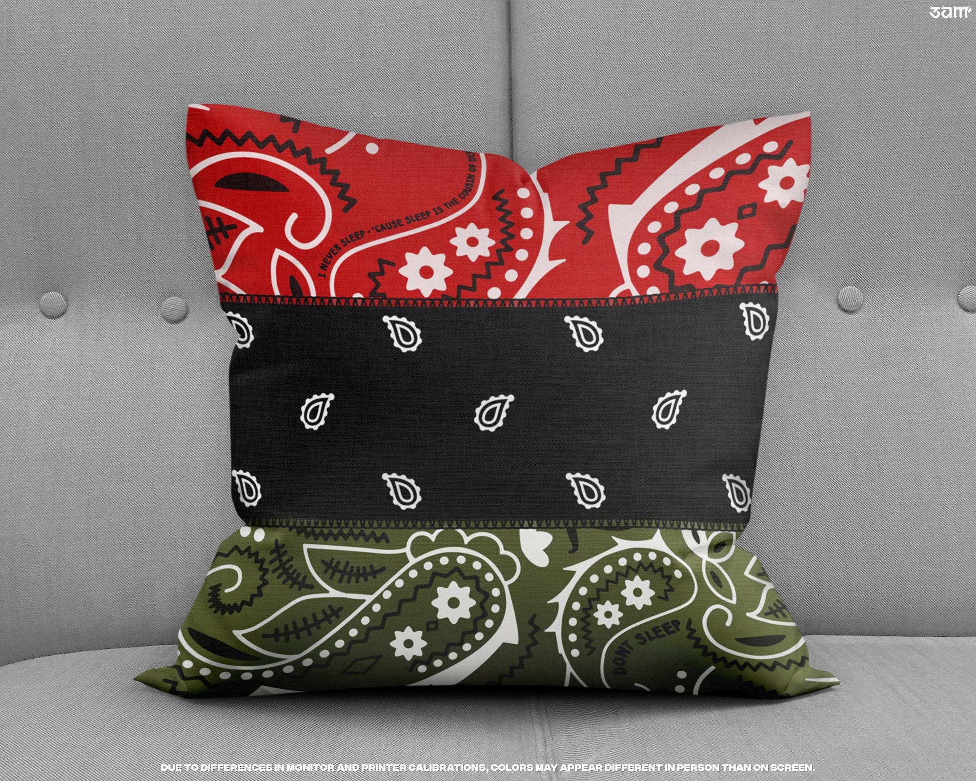 RBG Bandana Print Throw Pillow Red Black Green Paisley Design Inspired by the Revolutionary 2000 s Gangster Album Hip hop Home Decor Etsy Canada