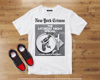 Saturday Night Special T-Shirt • New York, Crime, Anti-Violence Ad, Vintage Newspaper, Revolver Gun, Bullets • Short, Long Sleeve Unisex Tee