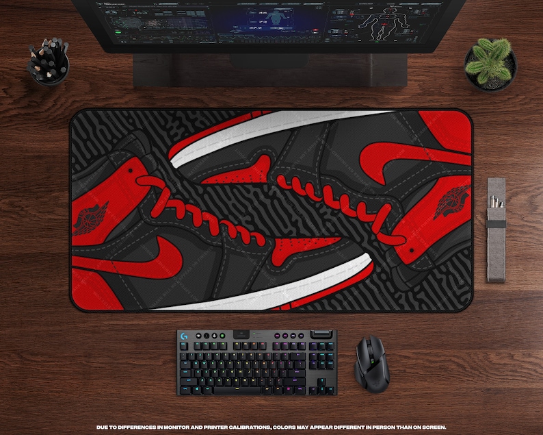 Retro Ones Gaming Desk Mat Hypebeast Sneaker Decor, XL MousePad, Large Gaming Mousepad, Mousepad XXL, Extra Large Desk Pad, Sneakerhead BRED