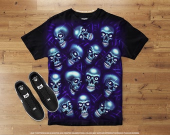 Grim T-Shirt • Electric Blue Skulls, Skull Pile Design, Skull Pattern, Gothic, Streetwear, Hypebeast, Unisex, Plus Size Tees