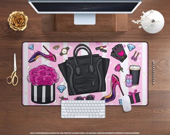 Amour Pink Large Desk Mat • Cute Desk Decor, Pretty Desk Accessories, Feminine Office Decor, Cute Desk Pad, Fashion Decor, Pink Home Office