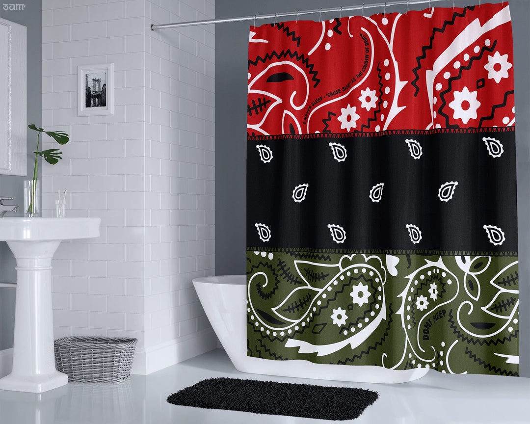 RBG Bandana Print Shower Curtain Red Black Green, Hiphop Album