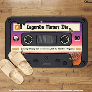 Legends Never Die Cassette Plush Mat • Emo Rap, 999, Retro 80s Aesthetic, Hypebeast Floor Mat, Rapper, Music Decor, Small Rug for Bedroom